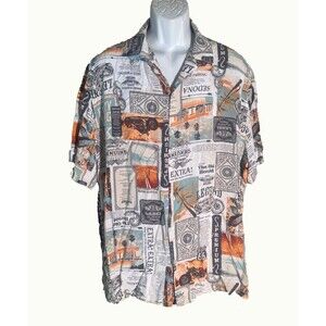 NO BOUNDARIES Men's Short‎ Sleeve Button Down Paper Print Shirt XL